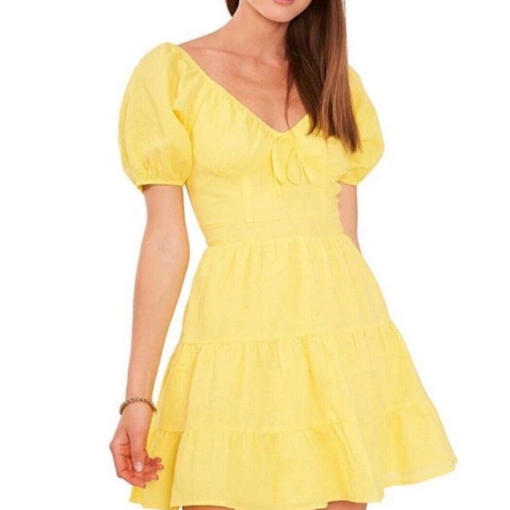 CHELSEA & VIOLET Buttercup Yellow Linen Mini Dress. Size M